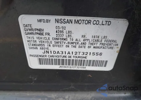 2002 Nissan Maxima Se from USA, damaged, VIN JN1DA31A12T321556